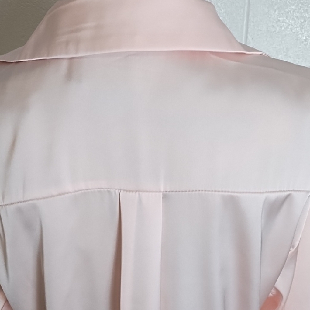 Pastel Pink Satin Stretch Blouse Quiet Luxury - Picture 3 of 11
